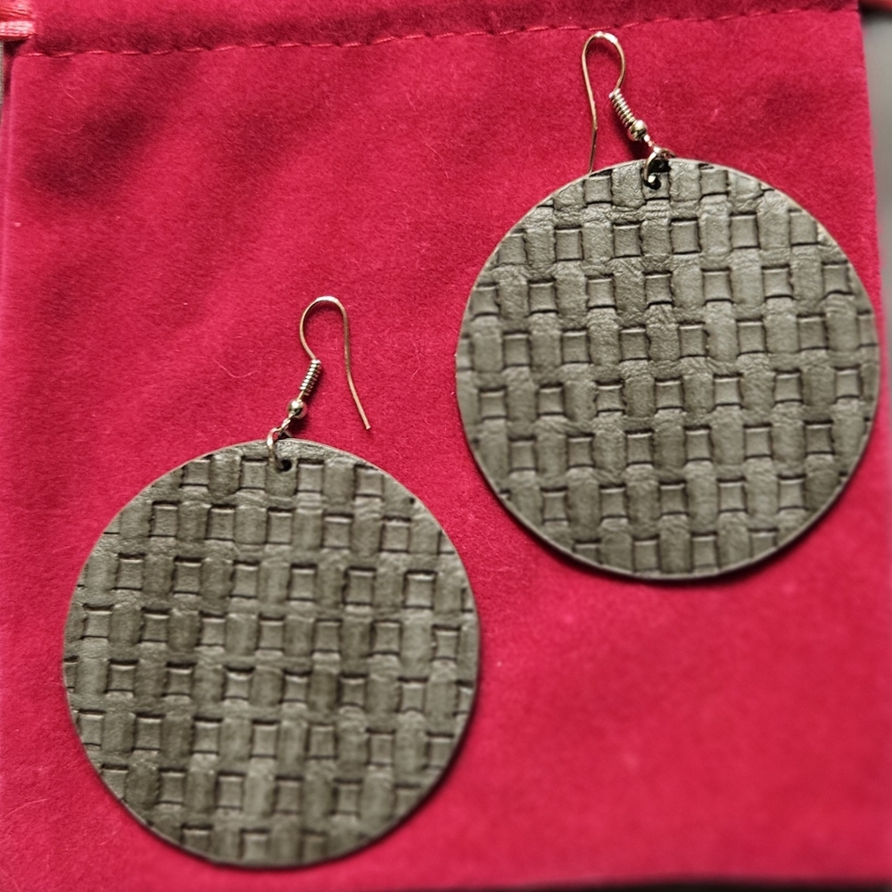 Black Faux Leather Earrings- Large